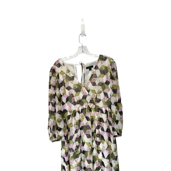 J.Crew Black Patchwork Print Lurex Metallic Threads Chiffon Midi Dress Size 8 - Picture 5 of 16